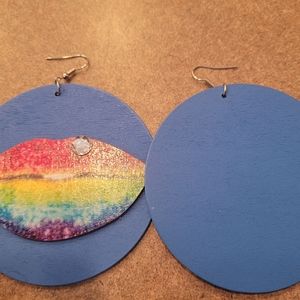 Multi blue pink,, yellow spring/ summer lip Earrings